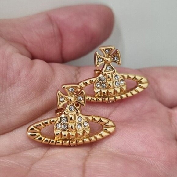 Vivienne Westwood Gold Tone Crystal Orb Stud Earrings - Picture 1 of 1